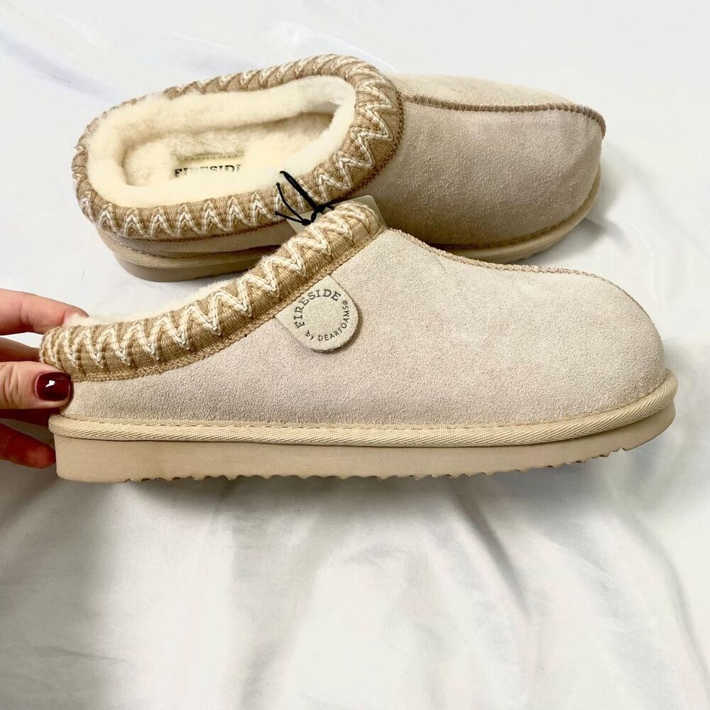 NWT Fireside by Dearfoams Greta Genuine Shearling Clog With Taping US 10